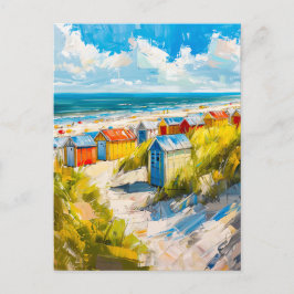 Beach Huts by the Sea in Holland Painting Briefkaart
