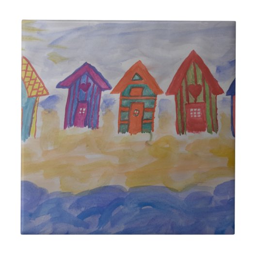 Beach Huts Ceramic Tile Tegeltje (Voorkant)