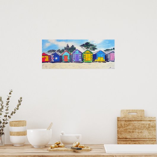 Beach Huts Colorful Poster (Keuken)