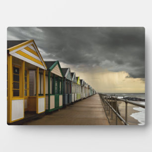 Beach Huts in een Storm van de zomer Southwold Fotoplaat