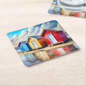 Beach Huts Kartonnen Onderzetters (Schuin)