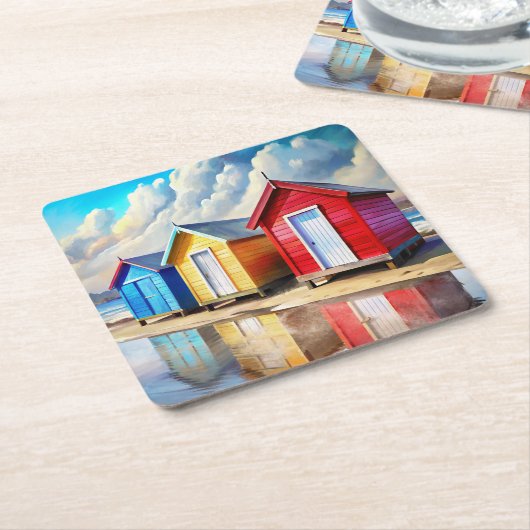 Beach Huts Kartonnen Onderzetters (Schuin)