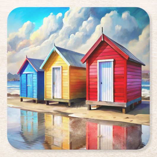 Beach Huts Kartonnen Onderzetters (Voorkant)