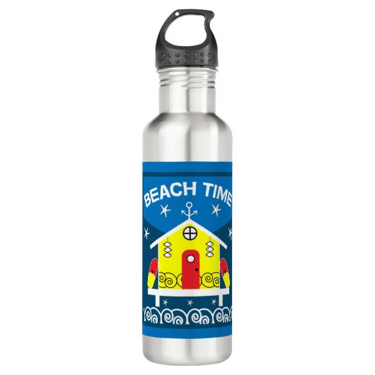 Beach Huts | Levensduur Zee | Koelaar Waterfles (Voorkant)