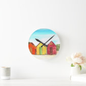 Beach huts stranden waterverf kleurrijk ronde klok (Huis)