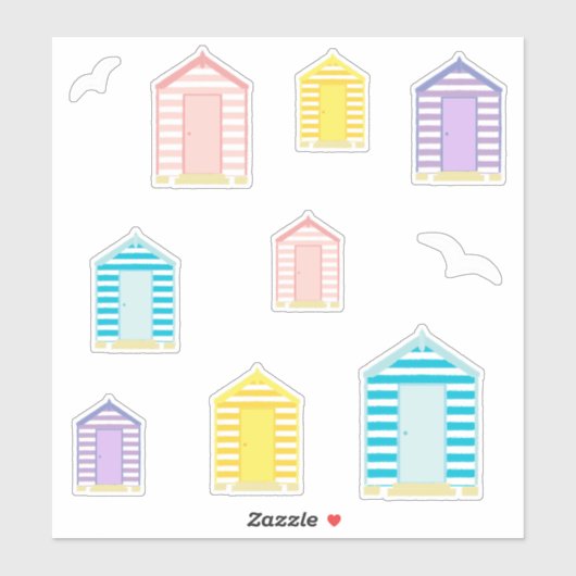 Beach Huts Summer Holiday Sticker (Vel)