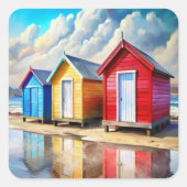 Beach Huts Vierkante Sticker (Voorkant)