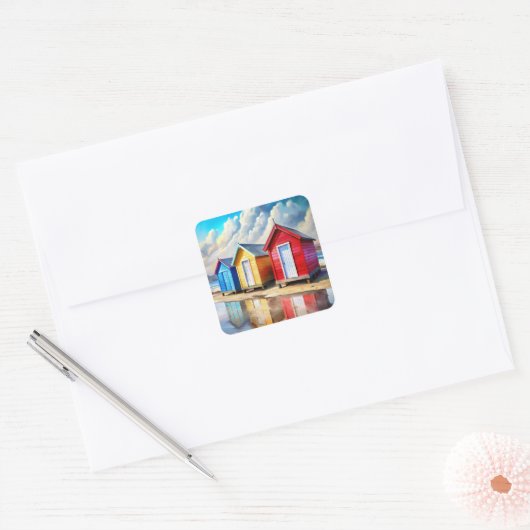 Beach Huts Vierkante Sticker (Envelop)