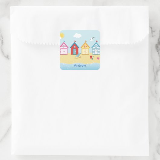 Beach Huts Vierkante Sticker (Tas)