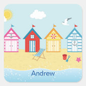Beach Huts Vierkante Sticker (Voorkant)