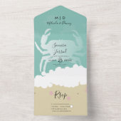 Beach Illustrated Sand Crab Wedding All In One Uitnodiging (Binnen)
