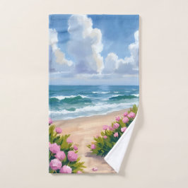 Beach in Bloom | Pink Hydrangea Oceanside Coastal Handdoek