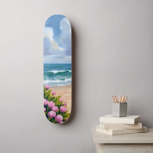 Beach in Bloom | Pink Hydrangea Oceanside Coastal Persoonlijk Skateboard (Muurkunst)