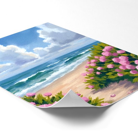 Beach in Bloom | Pink Hydrangea Oceanside Coastal Poster (Hoek)