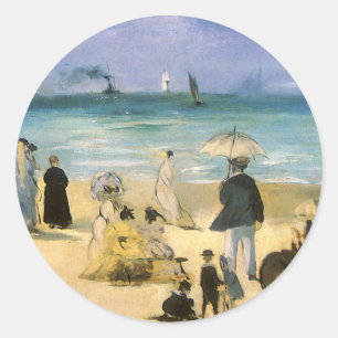 Beach in Boulogne, Edouard Manet, kunst Ronde Sticker