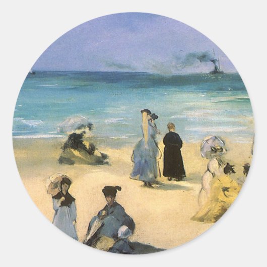 Beach in Boulogne, Edouard Manet, kunst Ronde Sticker (Voorkant)