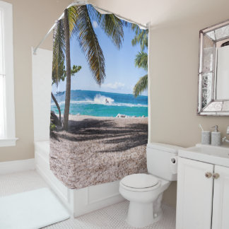 Beach in een zonnige dag gooien kussen douchegordijn