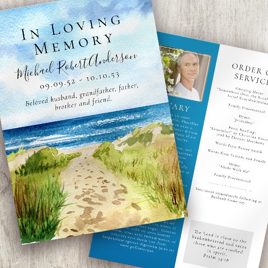 Beach in Loving Memory Funeral Program Programmakaart