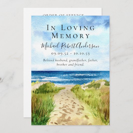 Beach in Loving Memory Funeral Programmakaart (Voorkant / Achterkant)