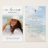 Beach In Loving Memory Photo Cross Prayer Card Visitekaartje (Voorkant /achterkant)