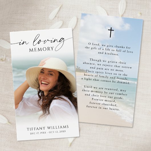 Beach In Loving Memory Photo Cross Prayer Card Visitekaartje