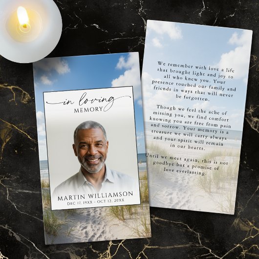 Beach In Loving Memory Photo Sympathy Prayer Card Visitekaartje