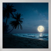 Beach in night skies en full moon poster (Voorkant)