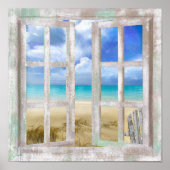 Beach in Open Window Kustafdruk Poster (Voorkant)