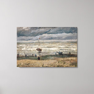 Beach in Scheveningen in Stormy Weather Canvas Afdruk