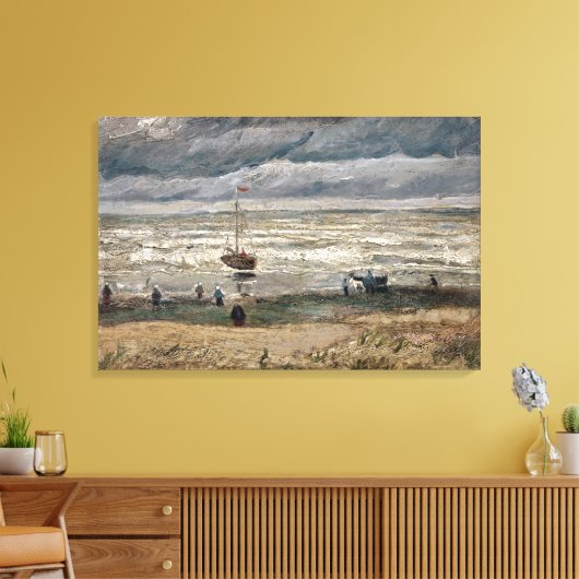 Beach in Scheveningen in Stormy Weather Canvas Afdruk (Insitu (Woonkamer))