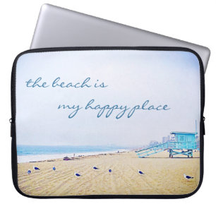 Beach is mijn gelukkige plaats script California C Laptop Sleeve