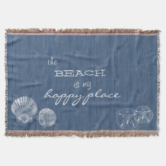 Beach is mijn Happy Place Shell Blue Wood Blanket Deken