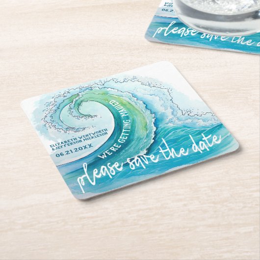 Beach Island Wave Wedding Save the Date Kartonnen Onderzetters (Schuin)