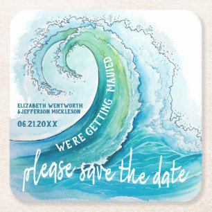 Beach Island Wave Wedding Save the Date Kartonnen Onderzetters