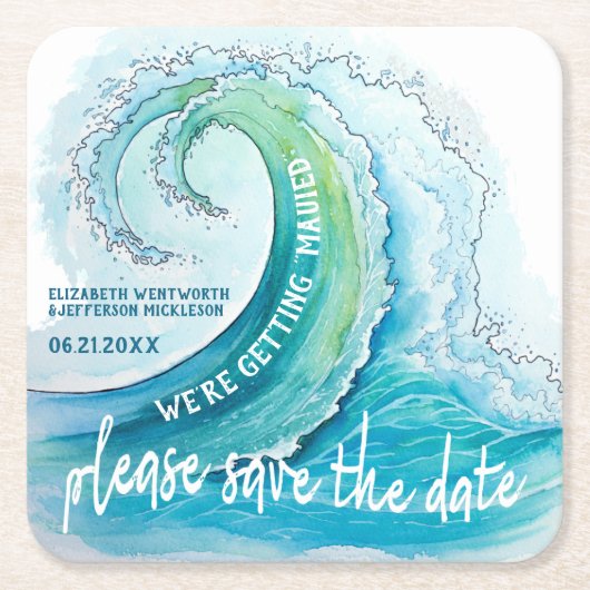 Beach Island Wave Wedding Save the Date Kartonnen Onderzetters (Voorkant)