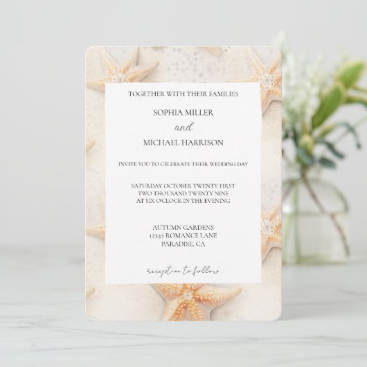 Beach Ivory Cream Ocean Starfish Wedding Kaart (Staand voorkant)