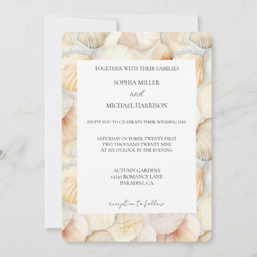 Beach Ivory Cream Sea Shells Wedding Kaart (Voorkant)