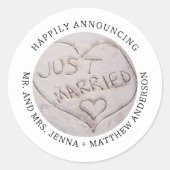 Beach Just Married Envelope Seal Ronde Sticker (Voorkant)