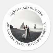 Beach Just Married Photo Envelope Seal Ronde Sticker (Voorkant)