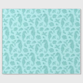 Beach kerst seahorse pattern Aqua Glitter Cadeaupapier (Vlak)