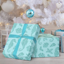 Beach kerst seahorse pattern Aqua Glitter