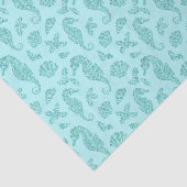 Beach kerst seahorse pattern Aqua Glitter Tissuepapier (Detail)