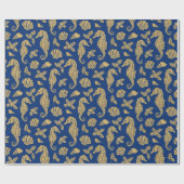 Beach kerst seahorse pattern Gold Navy Blue Cadeaupapier (Vlak)
