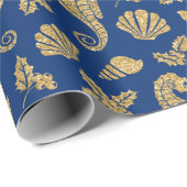 Beach kerst seahorse pattern Gold Navy Blue Cadeaupapier (Rol Hoek)