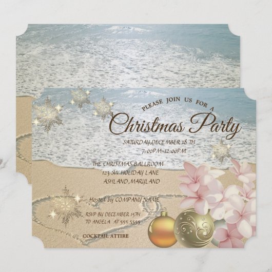 Beach, kerstballen, Plumeria Corporate Party Kaart (Voorkant / Achterkant)