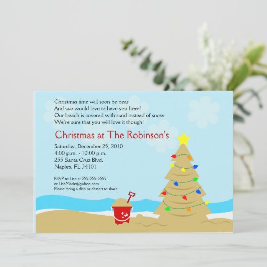 Beach kerstboom Castle 5x7 Aangepaste uitnodiging (Staand voorkant)