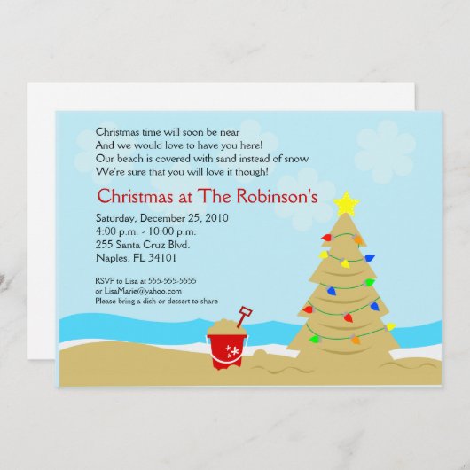 Beach kerstboom Castle 5x7 Aangepaste uitnodiging (Voorkant / Achterkant)