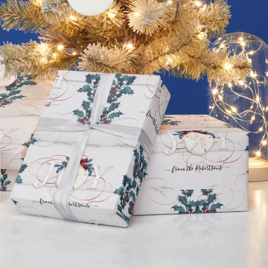 Beach Kerstfeest Joy Holly Sand Dollar Driftwood Cadeaupapier (Feestdagen)