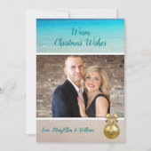 Beach kerstfoto Gold Ornament Kaart (Voorkant)