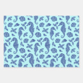 Beach Kerstmis Glitter Seahorse Pattern Aqua Blue Inpakpapier Vel (Voorkant 3)